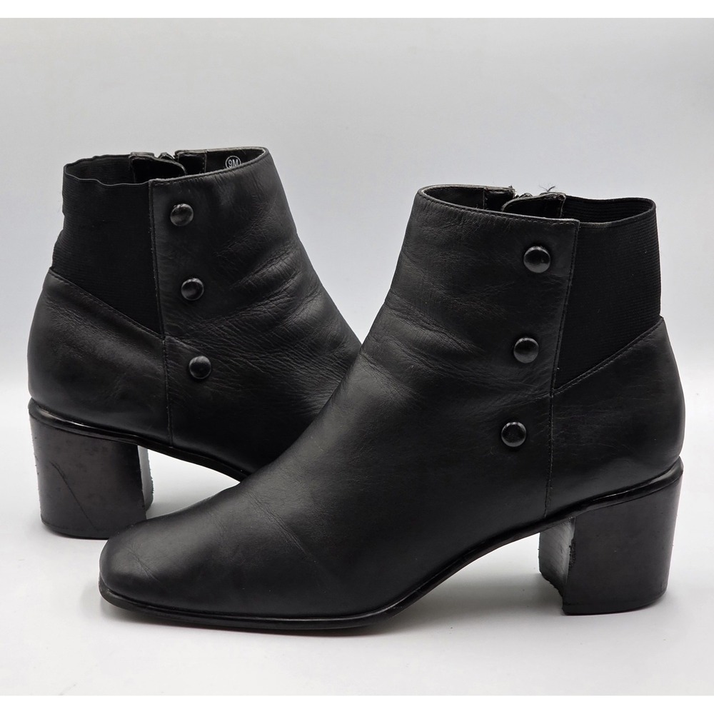 Nicole Women's 9M Black Boot Packard Leather‎ Side Button Accents Side Zipper